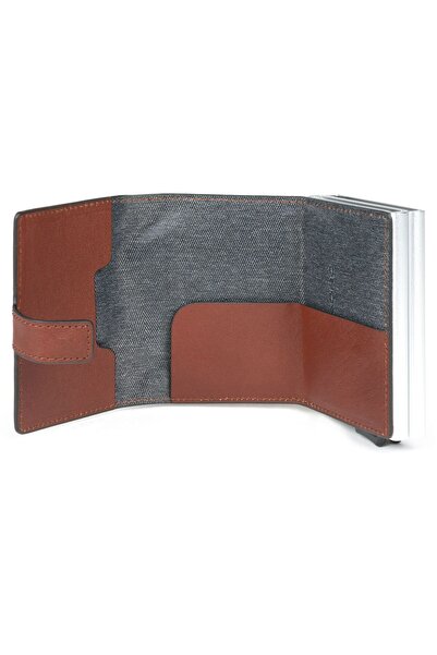 PIQUADRO Black square, Leather card holder, Square sliding system with double card holder ...