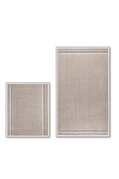 Bluenity Nice Natural Cotton Bath Mat Set 60X100 50X60 cm Beige/Black