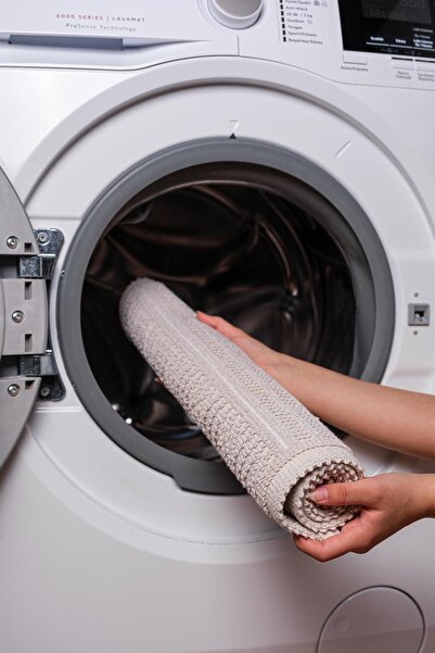 Bluenity Hat Natural Cotton 2-Piece Bath Mat Set 60X100+50X60 cm - Ecru