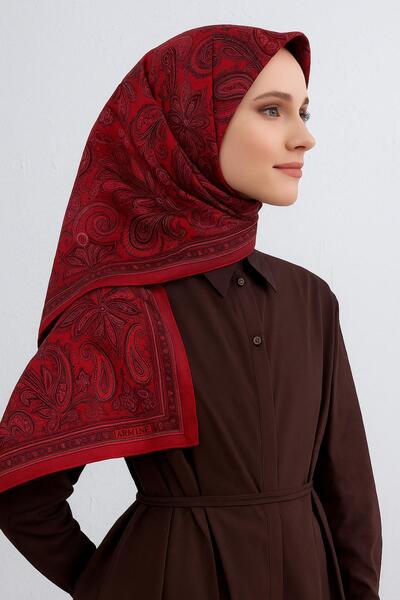 Armine Sura Pure Silk Scarf 9421 - 85 Red Mixed Pattern