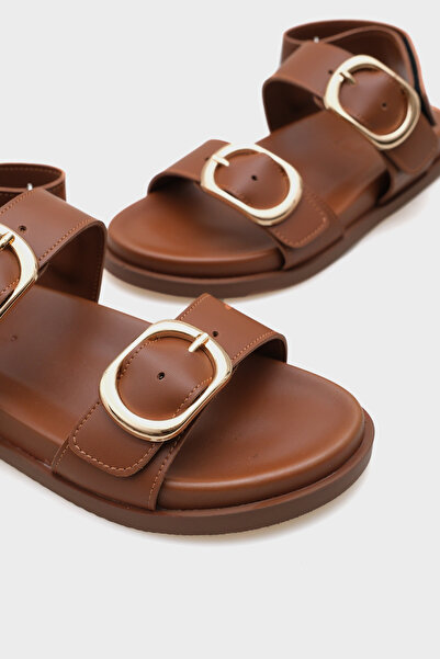 Capone Outfitters Marie Double Metal Buckle Flat Heeled Women's Sandals