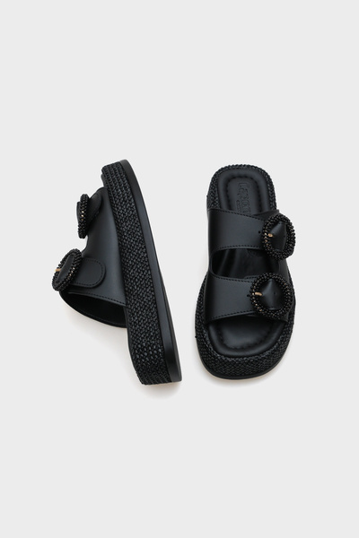 Capone Outfitters Marla Double Buckle Wedge Heeled Comfort Women's Slippers