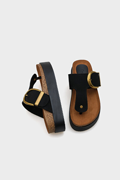 Capone Outfitters Margot Wedge Heeled Flip Flop Single Buckle Women's Comfort Slippers