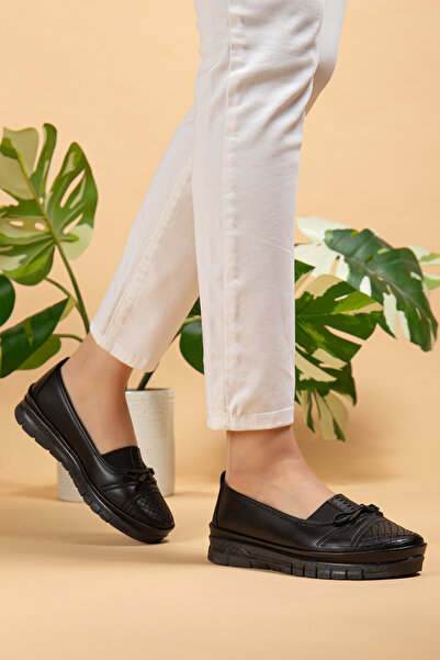 uway Women's Black Classic Shoes Orthopedic Mother Shoes Mother Ballerina Shoes Mother Women's Casual Shoes