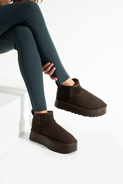 Moda Devrin Μπότες με χοντρή σόλα από καφέ σουέντ με επένδυση από μαλλί