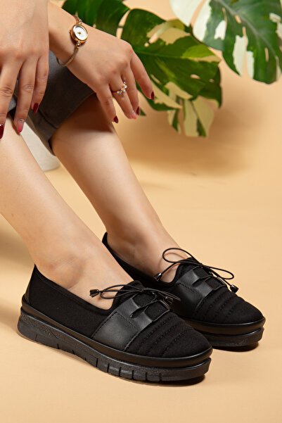 uway Women's Black Classic Shoes Orthopedic Mother Shoes Mother Ballerina Shoes Mother Women's Casual Shoes