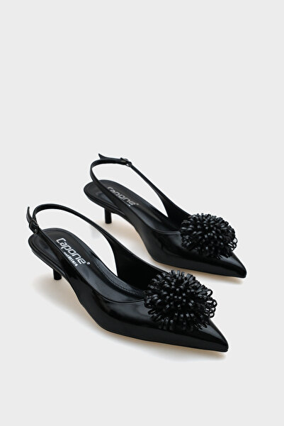 Capone Outfitters Oliy Mid Heeled Floral Pointed Toe Open Back Women's Shoes