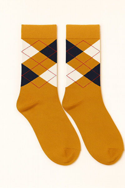Katia&Bony Мъжки чорапи горчица - кариран модел