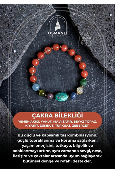 OSMANLI DOĞAL TAŞ En Değerli Taşlardan Çakra Bilekliği Zümrüt Topaz Yakut Saf...