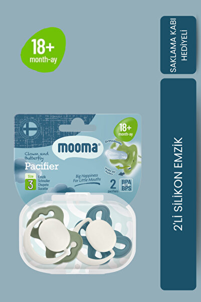 MOOMA Clown & Butterfly Silikon Emzik 2’li No:3 (18 Ay+) Ball Blue & River Gr...