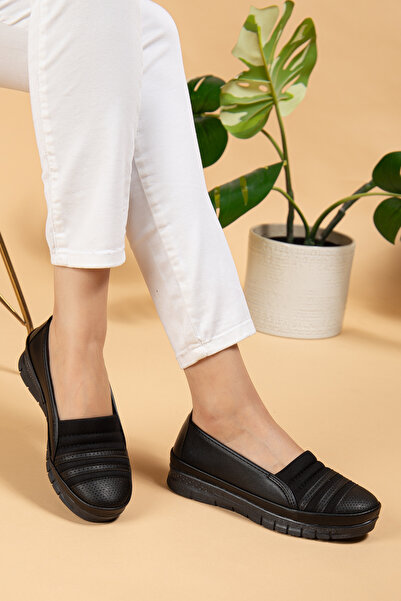 uway Women's Black Classic Shoes Orthopedic Mother Shoes Mother Ballerina Shoes Mother Women's Casual Shoes