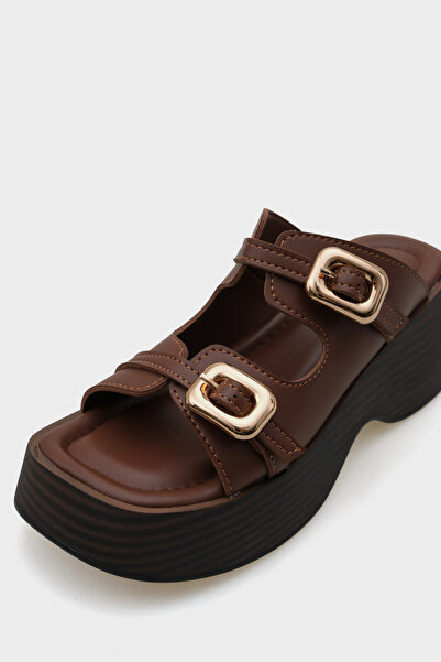 Capone Outfitters Masha Wedge Heeled Double Buckle Women's Slippers