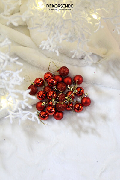 Dekorsende Christmas Tree Ornament Set of 24 Balls Red 3 cm