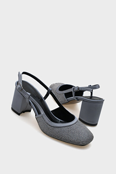 Capone Outfitters Sayre Satin Stone Back Strap Medium Heeled Women's Shoes