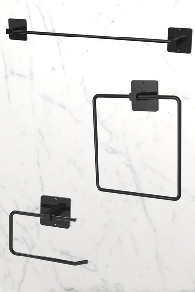 KARTEYA Yapışkanlı Siyah Uzun Havlu Askısı Kare Havluluk Havlu Askısı WC Tuva...