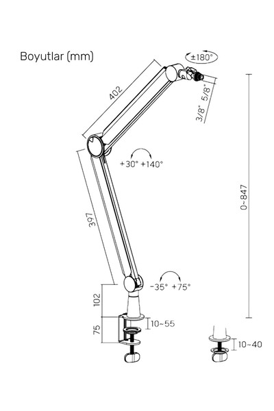 NPO ذراع ميكروفون احترافي للبث مع نظام إدارة الكابلات وممتص الصدمات من ستوديو ديزاين طراز STD131B