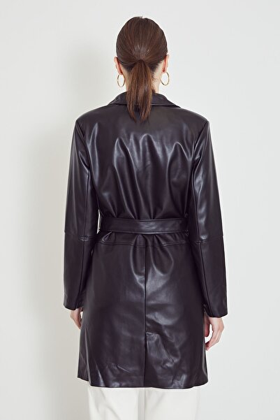Foremia Belted Leather Jacket-Black
