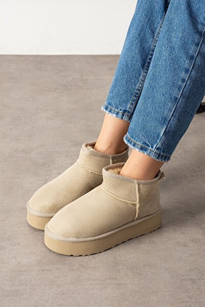 FUGA MODA Ricardo Bej Yüksek Tabanlı Kürklü Süet Kadın Bot