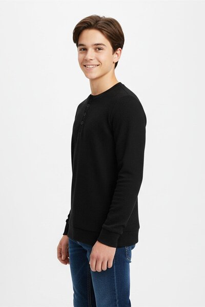 NEWKİDS Mevsimlik Düğme Detaylı Bawelna Kumaş Uzun Kollu Erkek Çocuk Sweatshirt