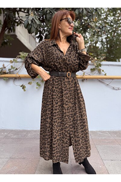 DenizEge Ιταλικό φόρεμα Belmando Leopard καφέ