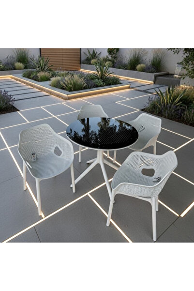 ZİYNET HOME Royal Rattan Yuvarlak Camlı Masa Takımı 4 Kişilik Camlı Balkon Te...