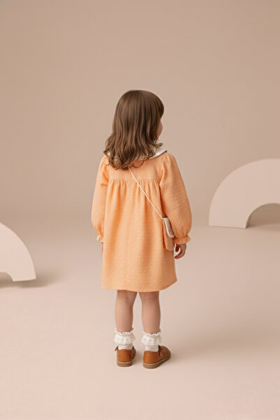 Minipodyum Kız Bebek Nakışlı Bebe Yaka Müslin %100 Pamuk Çantalı Elbise