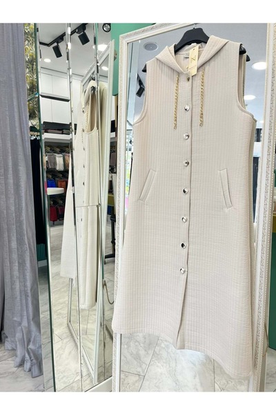 MERAM BUTİK Nurgün Quilted Vest - Stone - 42