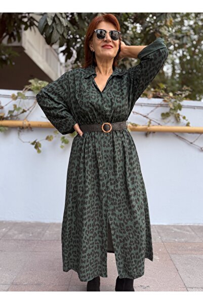DenizEge Ιταλικό φόρεμα Belmando Leopard Πράσινο