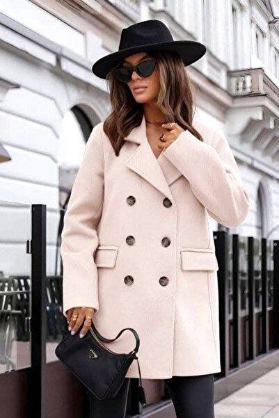 FashionForYou Adriana women's coat, with buttons and decorative pockets, Cream