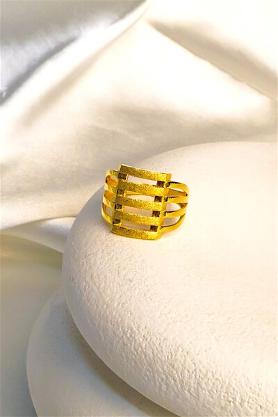 BEYZA DERELİ TAKI AKSESUAR 22 Ayar Fiziki Altın Kaplama Beşli Kaburga Yüzük