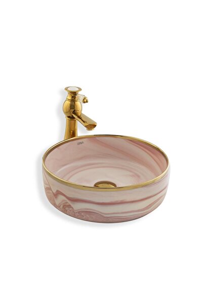 LENA Tezgah Üstü Lavabo Pembe&Gold E-7025