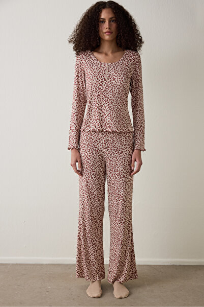 Penti Bej Dreaming Leopar Desenli Pijama Altı
