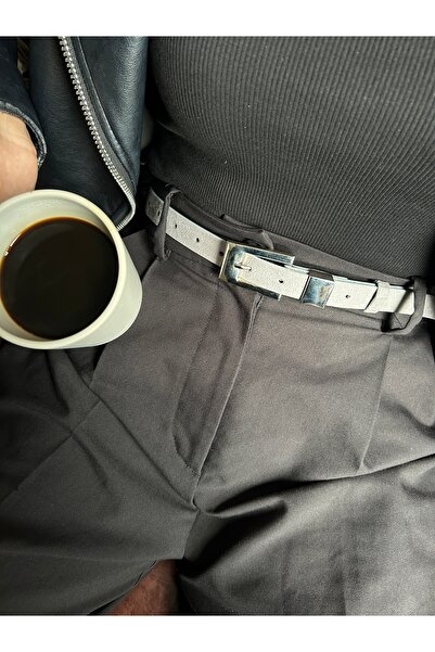 LİA KEMER Cadence U Patterned Suede Women's Silver Buckle Belt Jacket Belt Dress Belt Trouser Belt