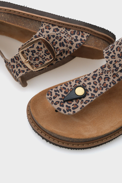 Capone Outfitters Papuci de damă Flip Flop Leopard din piele