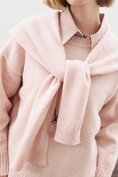 Manuka KARE YAKA BAĞLAMALI TRİKO ATKI PEMBE