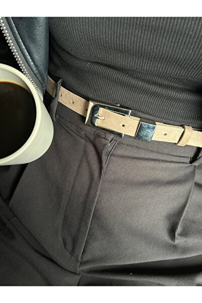 LİA KEMER Cadence U Patterned Suede Women's Silver Buckle Belt Jacket Belt Dress Belt Trouser Belt