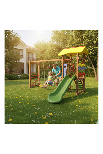 Soylu Grup Kent ve Bahçe Mobilyaları Ahşap Çocuk Oyun Parkı SG04, Üç Salıncak...