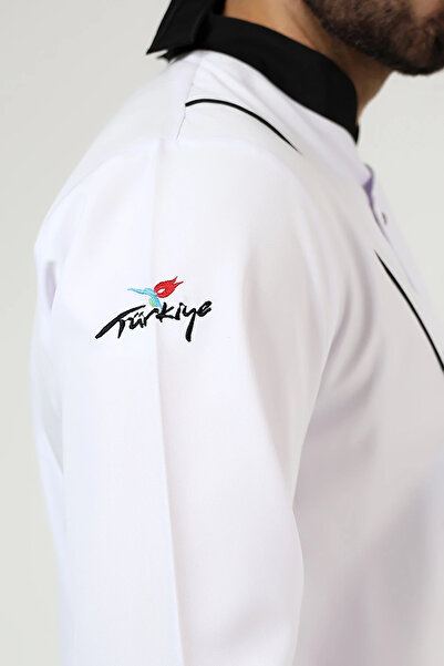 Bilenn Tekstil Men's Cook Jacket 01 - White Black Piping