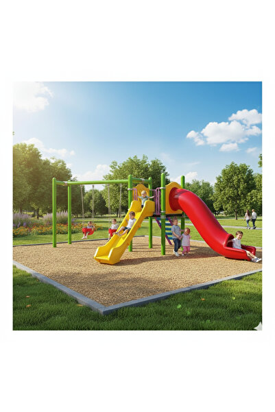 Çocuk Oyun Parkı İki Kaydıraklı, Salıncak İlaveli 6.5x4.5m