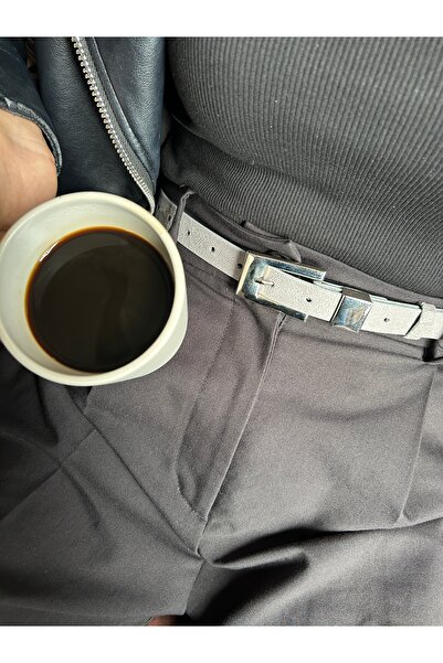 LİA KEMER Cadence U Patterned Suede Women's Silver Buckle Belt Jacket Belt Dress Belt Trouser Belt