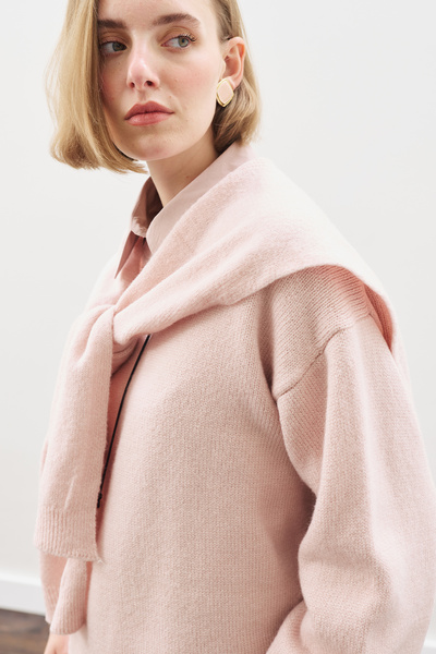 Manuka KARE YAKA BAĞLAMALI TRİKO ATKI PEMBE