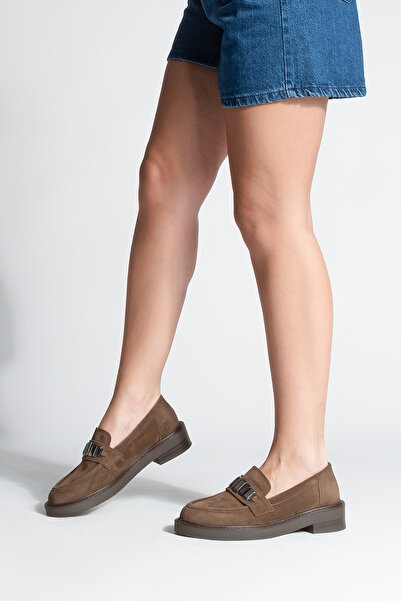 Marjin Жіночі мокасини на щоденне носіння з пряжкою, колір кавовий, замша