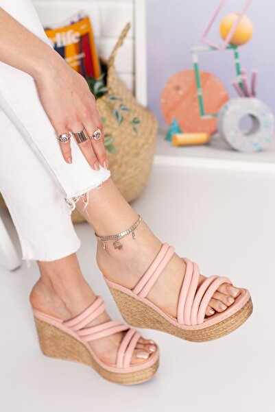 derithy Wedge Heel Stitched Stripe Comfort Sole Soft Pipe Piping Slippers Sandals Summer Shoes