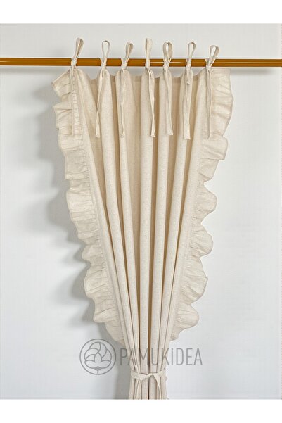 pamukidea Rope Laced Three Sides Frilly 100% Cotton Natural Buldan Linen Rustic Curtain - Single Wing - (Enxboy)