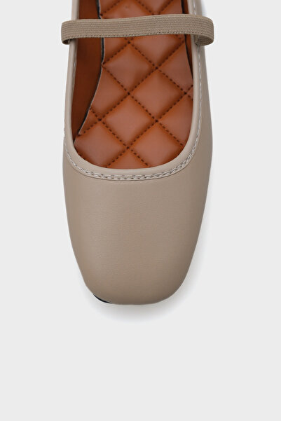 Capone Outfitters Γυναικείες Μπαλαρίνες Ματ Μπεζ - Σχέδιο με Ζώνες