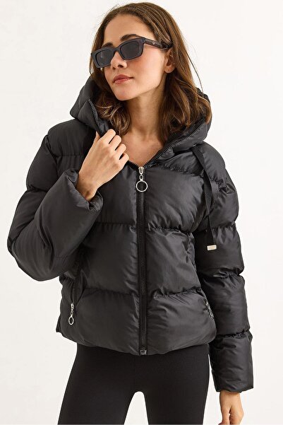 Raneel Kazançlı Alışveriş Women's soft-padded grey puffer jacket with zippere...