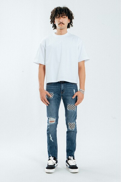 No Future Checkered Skinny Men's Jean Denim Pants Nf0325Mvbz