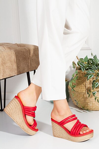 derithy Wedge Heel Stitched Stripe Comfort Sole Soft Pipe Piping Slippers Sandals Summer Shoes