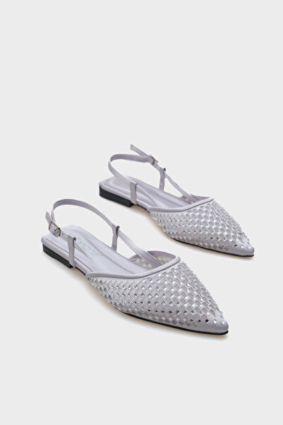 Capone Outfitters Pointed Toe Stoned Satin Ballerinas