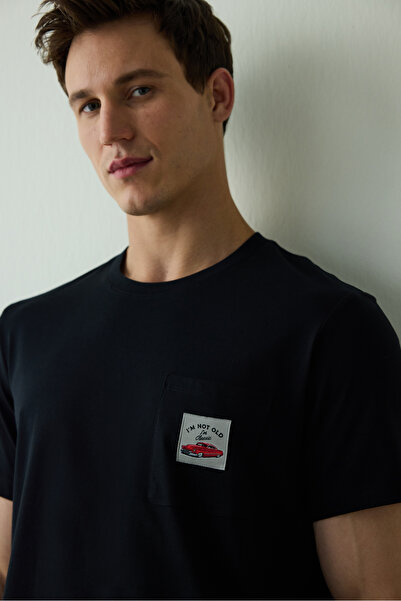 Penti Černá pánská pyžamová souprava s krátkým rukávem a sloganem